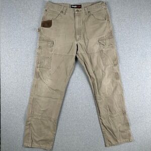 Wrangler Mens Size 38x34 RIGGS WORKWEAR Tan Carpenter Cargo Pants‎ Distressed